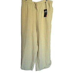 Avenue Linen Outfit Womens 30/32 Green Capri Pants Shirt Top Eyelets Lightweight